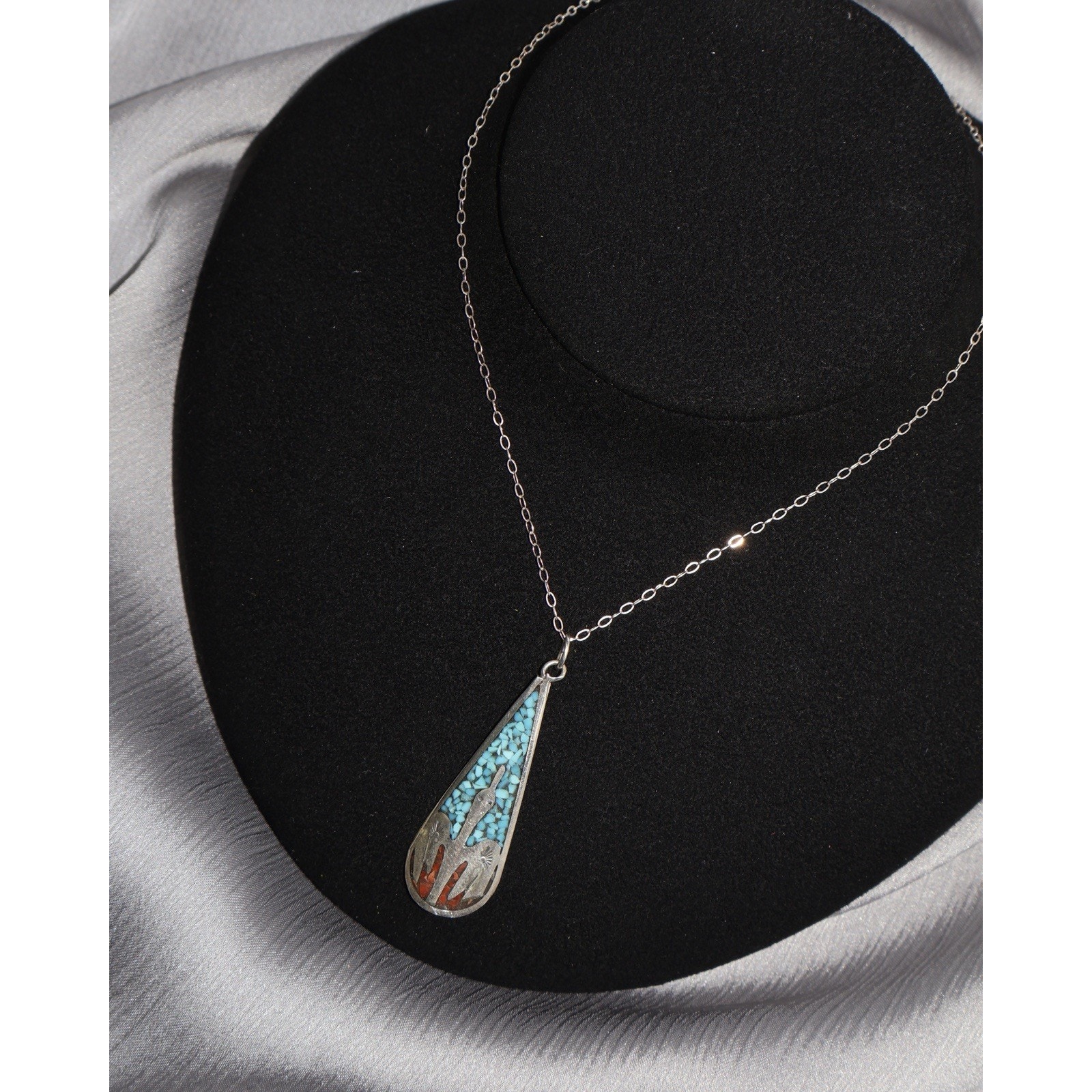 Navajo Sterling Silver Bird Turquoise Coral Necklace 357g 20 In 198$